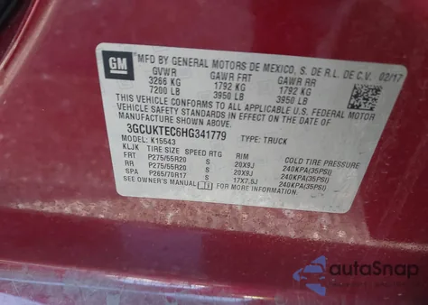 2017 Chevrolet Silverado 1500 High Country из США, поврежденный, VIN 3GCUKTEC6HG341779